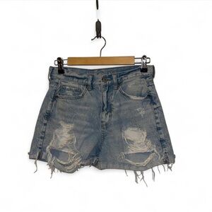 American Eagle Outfitters Light Blue Distressed Denim Shorts size 4 #momshorts